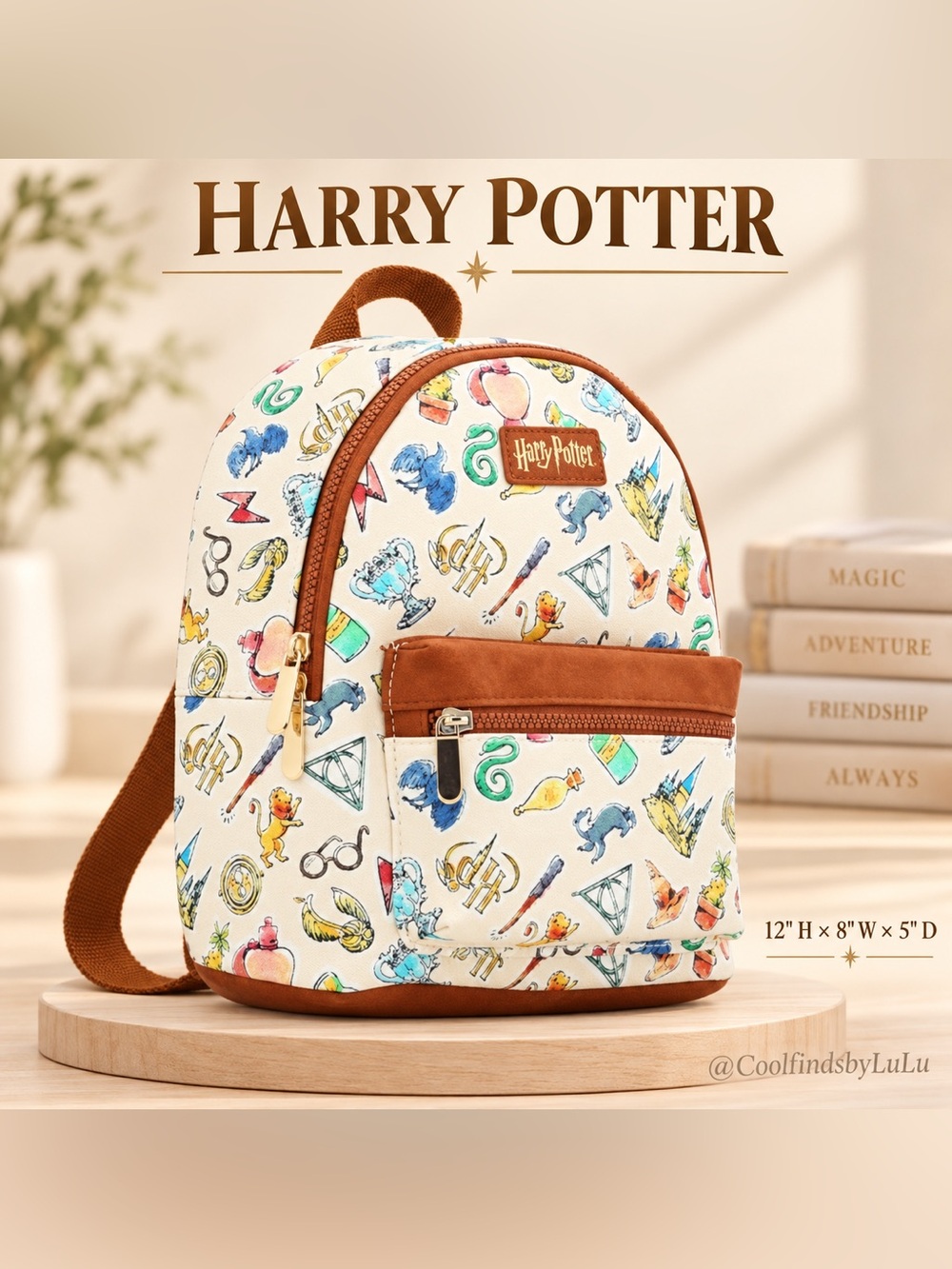 Bioworld Harry Potter Magical Icons Cream Mini Backpack with Orange Accents